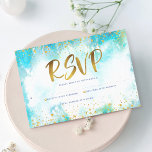 Bat Mitzvah modern gold foil turquoise watercolor RSVP Card<br><div class="desc">Be proud, rejoice and showcase this milestone of your favorite Bat Mitzvah! Include this stunning, modern, sparkly gold faux foil and glitter dots and typography script against a turquoise watercolor background, personalized RSVP insert card for your event. Personalize the custom text with the “reply by” date. Guaranteed to add stylish...</div>