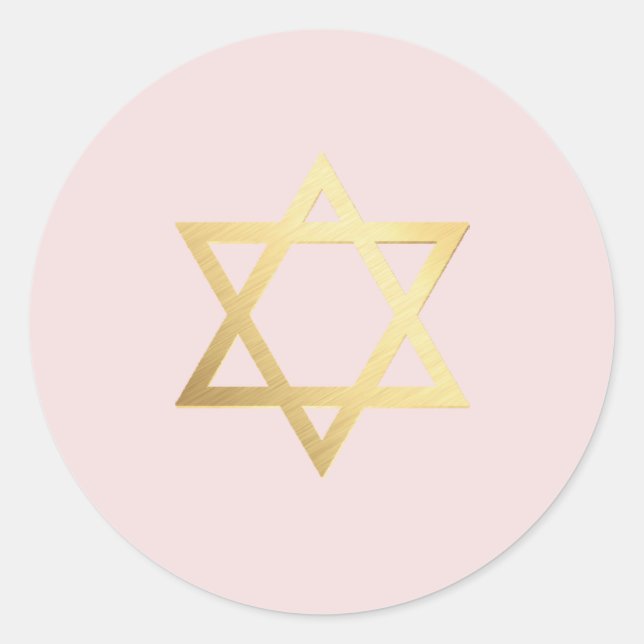 BAT MITZVAH modern gold jewish star blush pink Classic Round Sticker (Front)