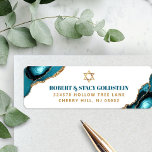 Bat Mitzvah Modern Gold Turquoise Agate Address Label<br><div class="desc">Be proud, rejoice and celebrate this milestone of your favorite Bat Mitzvah whenever you use this cool, unique, modern, personalized return address label! Bold, dark teal blue and faux gold typography and a faux gold Star of David overlay a simple, clean white background with turquoise blue agate rocks accented with...</div>