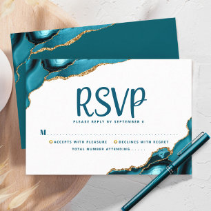 Bat Mitzvah Modern Gold Turquoise Agate Script RSVP Card