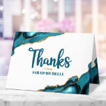 Bat Mitzvah Modern Gold Turquoise Agate Script Thank You Card<br><div class="desc">Make sure your favorite Bat Mitzvah shows his appreciation to all who supported her milestone event! Send out this cool, unique, modern, personalized thank you card. Turquoise blue handwritten script and bold, sans serif typography overlay a simple, clean white background with turquoise blue agate rocks accented with faux gold veins....</div>