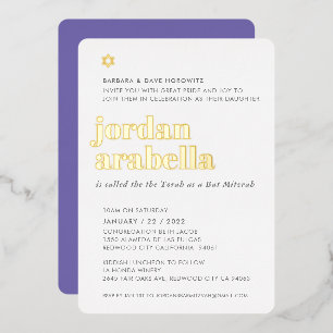BAT MITZVAH modern minimal bold elegant purple Foil Invitation