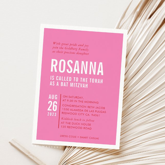 BAT MITZVAH modern minimal design red pink Invitation (Creator Uploaded)