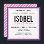 BAT MITZVAH modern minimalist color pink purple Invitation<br><div class="desc">by kat massard >>> kat@simplysweetPAPERIE.com <<< CONTACT ME for custom wording or to add any lines in Hebrew Love the design, but would like to see some changes - another color scheme, product, add a photo or adapted for a different occasion - no worries simply contact me - I am...</div>