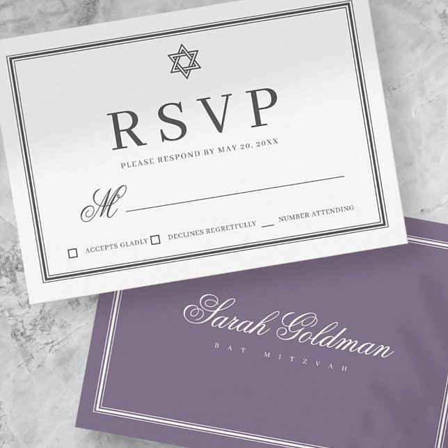 Bat Mitzvah Modern Monogram on Simple Frame RSVP Card (Creator Uploaded)