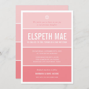BAT MITZVAH modern ombre gradient cool coral pink Invitation