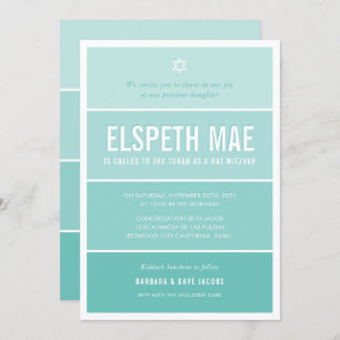 BAT MITZVAH modern ombre gradient jade mint green Invitation