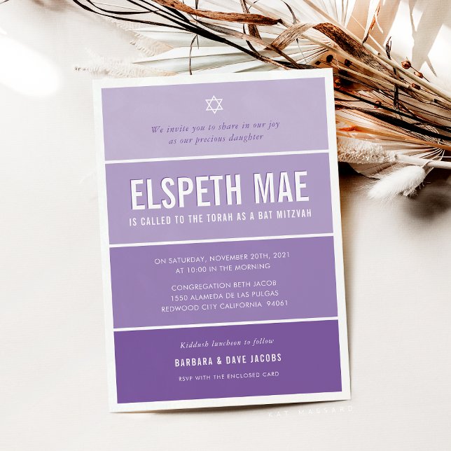 BAT MITZVAH modern ombre gradient violet purple Invitation (Creator Uploaded)