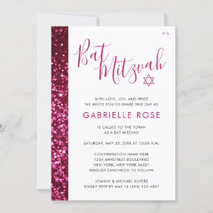 Bat Mitzvah Modern Pink Minimal Glitter Stripe Invitation