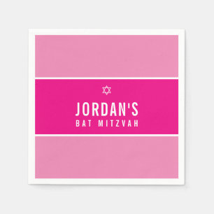 BAT MITZVAH modern pretty simple pink star Napkins