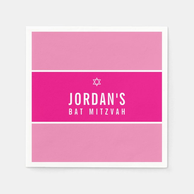 BAT MITZVAH modern pretty simple pink star Napkins (Front)