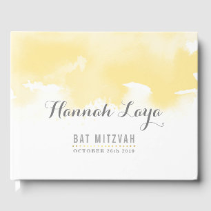 BAT MITZVAH modern pretty yellow watercolor Guest Book