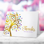 Bat Mitzvah Modern Purple Gold Foil Tree of Life Thank You Card<br><div class="desc">Make sure your favorite Bat Mitzvah shows her appreciation to all who supported her milestone event! Send out this sophisticated, personalized thank you card! This graphic faux gold foil tree with sparkly turquoise, teal, purple and blue Star of David and dot “leaves” overlays a white background. Personalize the custom text...</div>
