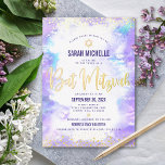 Bat Mitzvah modern purple watercolor real gold  Foil Invitation<br><div class="desc">Be proud, rejoice and showcase this milestone of your favorite Bat Mitzvah! Send out this stunning, modern, sparkly real gold foil, dots and typography script against a soft purple watercolor background, personalized invitation for an event to remember. Personalize the custom text with your Bat Mitzvah’s name, date, and venue information....</div>