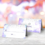 Bat Mitzvah Modern Purple Watercolor Silver Dots Place Card<br><div class="desc">No Bat Mitzvah party is complete without personalized place cards. Let your favorite Bat Mitzvah be proud, rejoice and celebrate her milestone at her perfectly coordinated party. Stunning, modern, sparkly silver faux foil tiny dots overlay a light purple watercolor background. Faux silver brushed foil adorns the inside. Personalize the custom...</div>