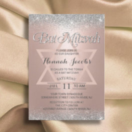 Bat Mitzvah Modern Rose Gold & Silver Glitter Invitation