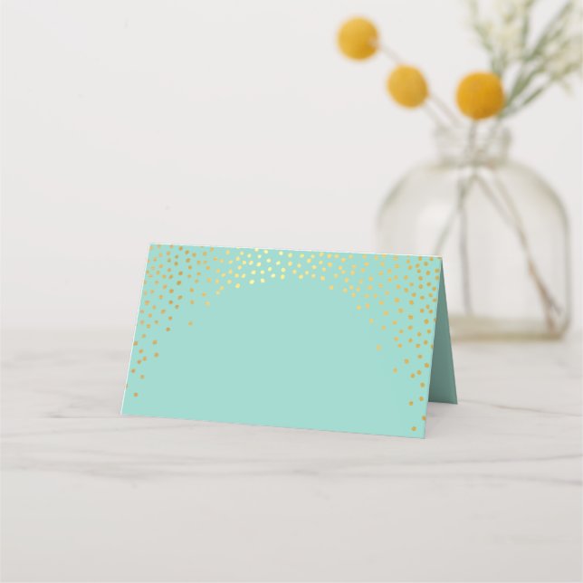 BAT MITZVAH modern rustic mini gold confetti mint Place Card (Front)