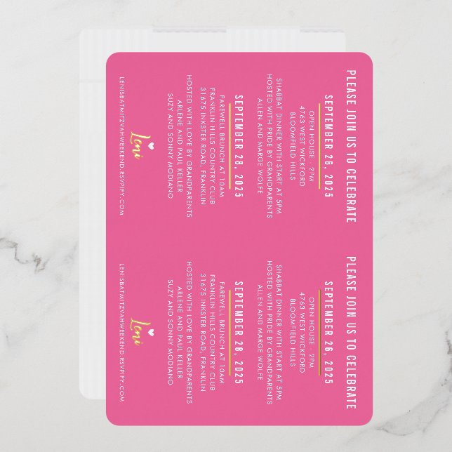 BAT MITZVAH modern script pretty pink gold Foil Invitation (Envelope)