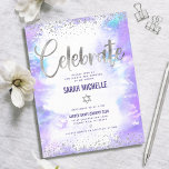 Bat Mitzvah modern silver foil purple watercolor Enclosure Card<br><div class="desc">Be proud, rejoice and showcase this milestone of your favorite Bat Mitzvah! Include this stunning, modern, sparkly silver faux foil and glitter dots and handwritten calligraphy script against a soft purple watercolor background, personalized insert for additional information to your event. Personalize the custom text with your Bat Mitzvah’s name, date,...</div>