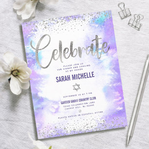 Bat Mitzvah modern silver foil purple watercolor Enclosure Card
