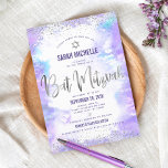 Bat Mitzvah modern silver foil purple watercolor  Invitation<br><div class="desc">Be proud, rejoice and showcase this milestone of your favorite Bat Mitzvah! Send out this stunning, modern, sparkly silver faux foil and glitter dots and handwritten script against a soft purple watercolor background, personalized invitation for an event to remember. Personalize the custom text with your Bat Mitzvah’s name, date, and...</div>