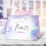 Bat Mitzvah Modern Silver Script Purple Watercolor Thank You Card<br><div class="desc">Make sure your favorite Bat Mitzvah shows her appreciation to all who supported her milestone event! Send out this stunning, modern, sparkly silver faux foil handwritten script and tiny dots overlaying a light purple watercolor background, personalized thank you note. On the front, personalize with your Bat Mitzvah’s name. Add a...</div>