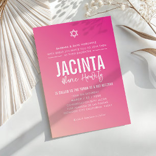 BAT MITZVAH modern star pretty pink gradient Invitation