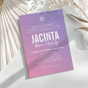 BAT MITZVAH modern star purple pink gradient Invitation