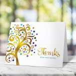 Bat Mitzvah Modern Teal and Gold Foil Tree of Life Thank You Card<br><div class="desc">Make sure your favorite Bat Mitzvah shows her appreciation to all who supported her milestone event! Send out this sophisticated, personalized thank you card! This graphic faux gold foil tree with sparkly turquoise, teal, purple and blue Star of David and dot “leaves” overlays a white background. Personalize the custom text...</div>