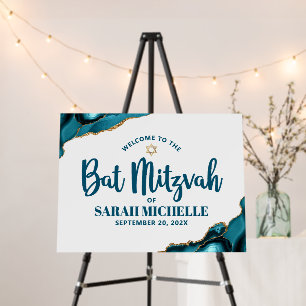 Bat Mitzvah Modern Turquoise Agate Script Welcome Foam Board