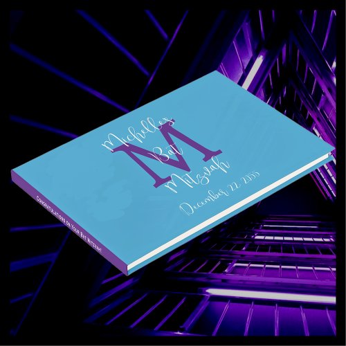 Bat Mitzvah Monogram Sky Blue Purple White Sign_In Guest Book