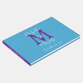 Bat Mitzvah Monogram Sky Blue Purple White Sign-In