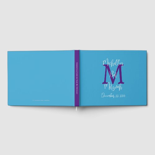Bat Mitzvah Monogram Sky Blue Purple White Sign-In