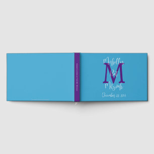 Bat Mitzvah Monogram Sky Blue Purple White Sign-In Guest Book