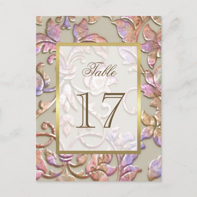 Bat Mitzvah Multi "Embossed" Damask Table Number (Front)