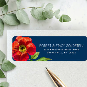 Bat Mitzvah Navy Blue Floral Modern Return Address Label