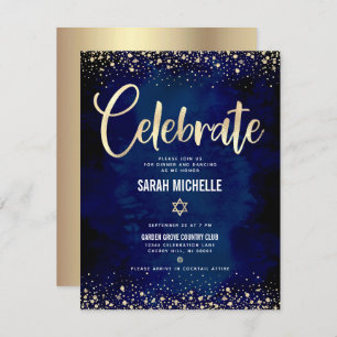 Bat Mitzvah Navy Gold Foil Glitter Script Modern Enclosure Card