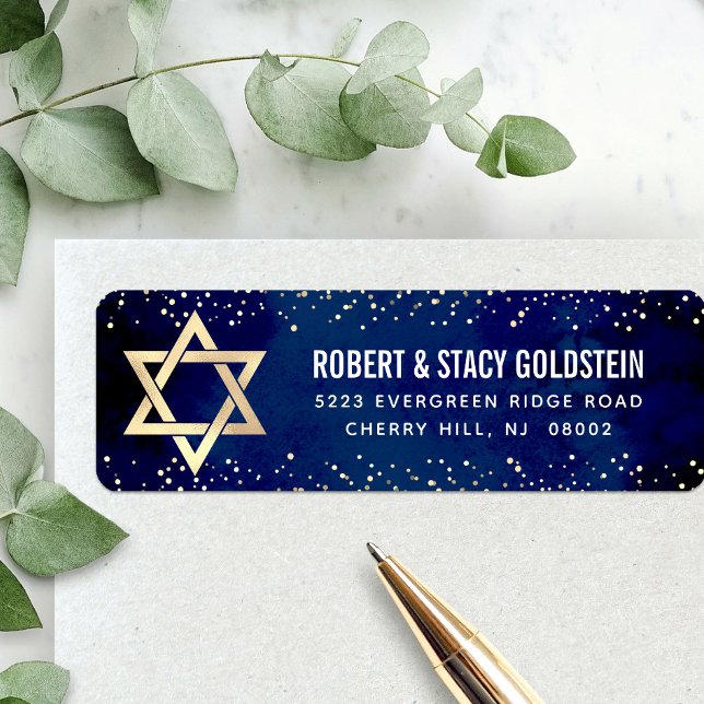Bat Mitzvah Navy Gold Glitter Bold Return Address Label (Creator Uploaded)