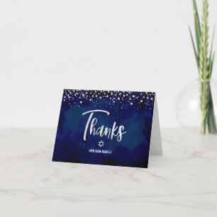 Bat Mitzvah Navy Silver Glitter Foil Modern Script Letterpress Thank You Card