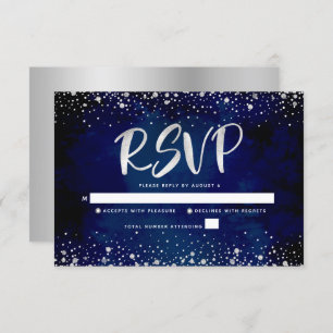 Bat Mitzvah Navy Silver Glitter Script Watercolor RSVP Card