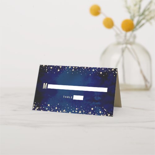 Bat Mitzvah Navy Watercolor Gold Glitter Script Place Card