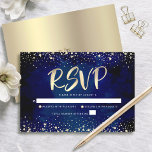 Bat Mitzvah Navy Watercolor Gold Glitter Script RSVP Card<br><div class="desc">Be proud, rejoice and showcase this milestone of your favorite Bat Mitzvah! Include this stunning, modern, personalized RSVP insert card for your event. Graphic faux gold foil calligraphy script and confetti overlay a rich, dramatic, navy blue watercolor background. Personalize the custom text with the “reply by” date. Matching and coordinating...</div>