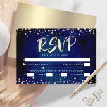 Bat Mitzvah Navy Watercolor Gold Script Entrée RSVP Card<br><div class="desc">Be proud, rejoice and showcase this milestone of your favorite Bat Mitzvah! Include this stunning, modern, personalized RSVP insert card for your event. Graphic faux gold foil calligraphy script and confetti overlay a rich, dramatic, navy blue background. Personalize the custom text with the “reply by” date and entrée choice options....</div>