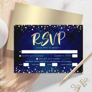 Bat Mitzvah Navy Watercolor Gold Script Entrée RSVP Card