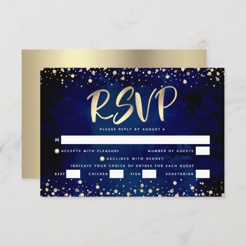 Bat Mitzvah Navy Watercolor Gold Script Entre RSVP Card