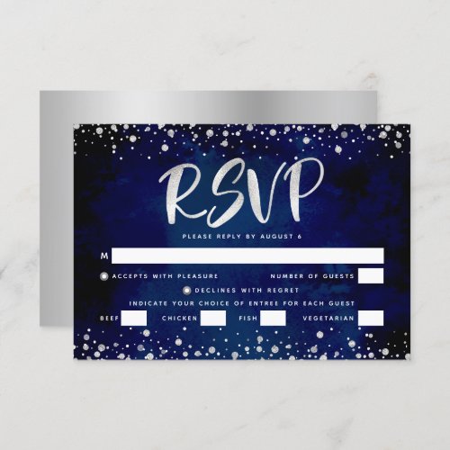 Bat Mitzvah Navy Watercolor Silver Script Entre RSVP Card