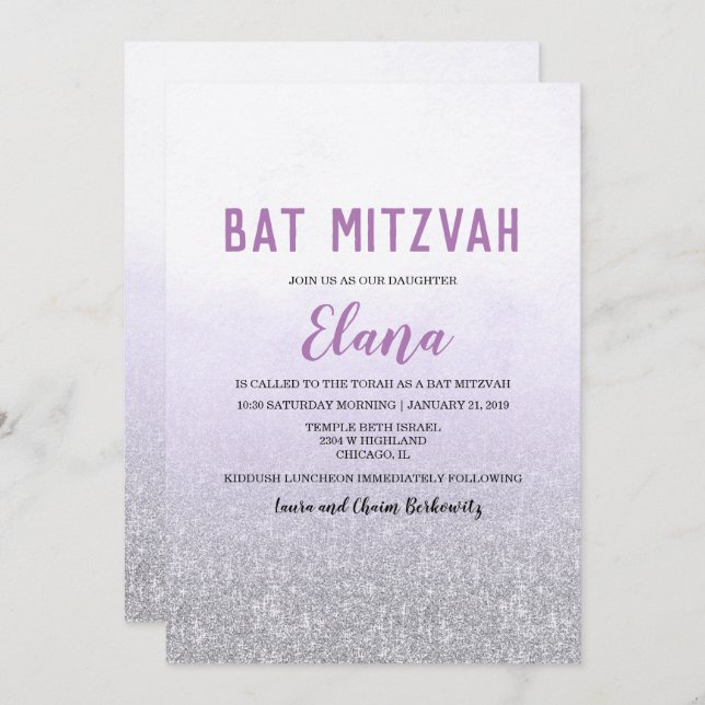 Bat Mitzvah Ombre Lavender Invitation (Front/Back)