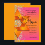 Bat Mitzvah Orange Pink Ombre Faux Gold Glitter Invitation<br><div class="desc">Designed by Carrie Fink.  Printed and shipped by Zazzle or their partners.</div>