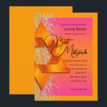 Bat Mitzvah Orange Pink Ombre Faux Gold Glitter Invitation<br><div class="desc">Designed by Carrie Fink.  Printed and shipped by Zazzle or their partners.</div>