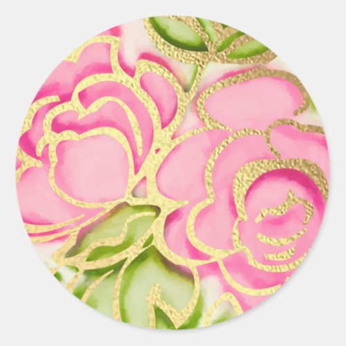 Bat Mitzvah Painted Watercolor Pink Roses Classic Round Sticker